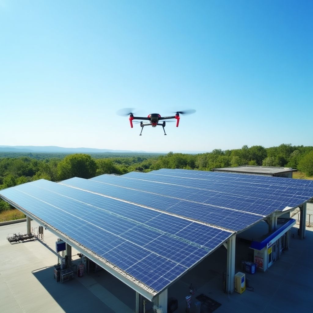Vista aérea de una estación con paneles solares