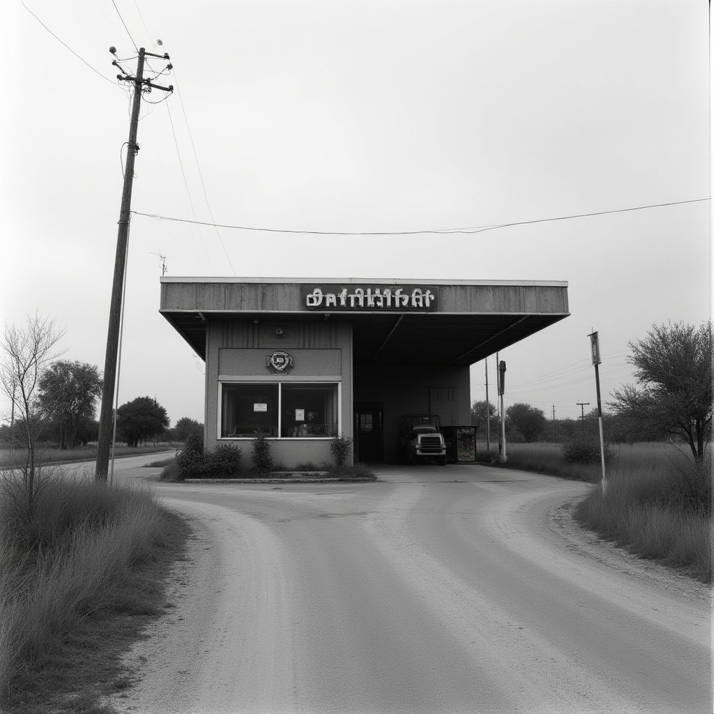 Fotografía histórica de la primera estación de servicio de la compañía.